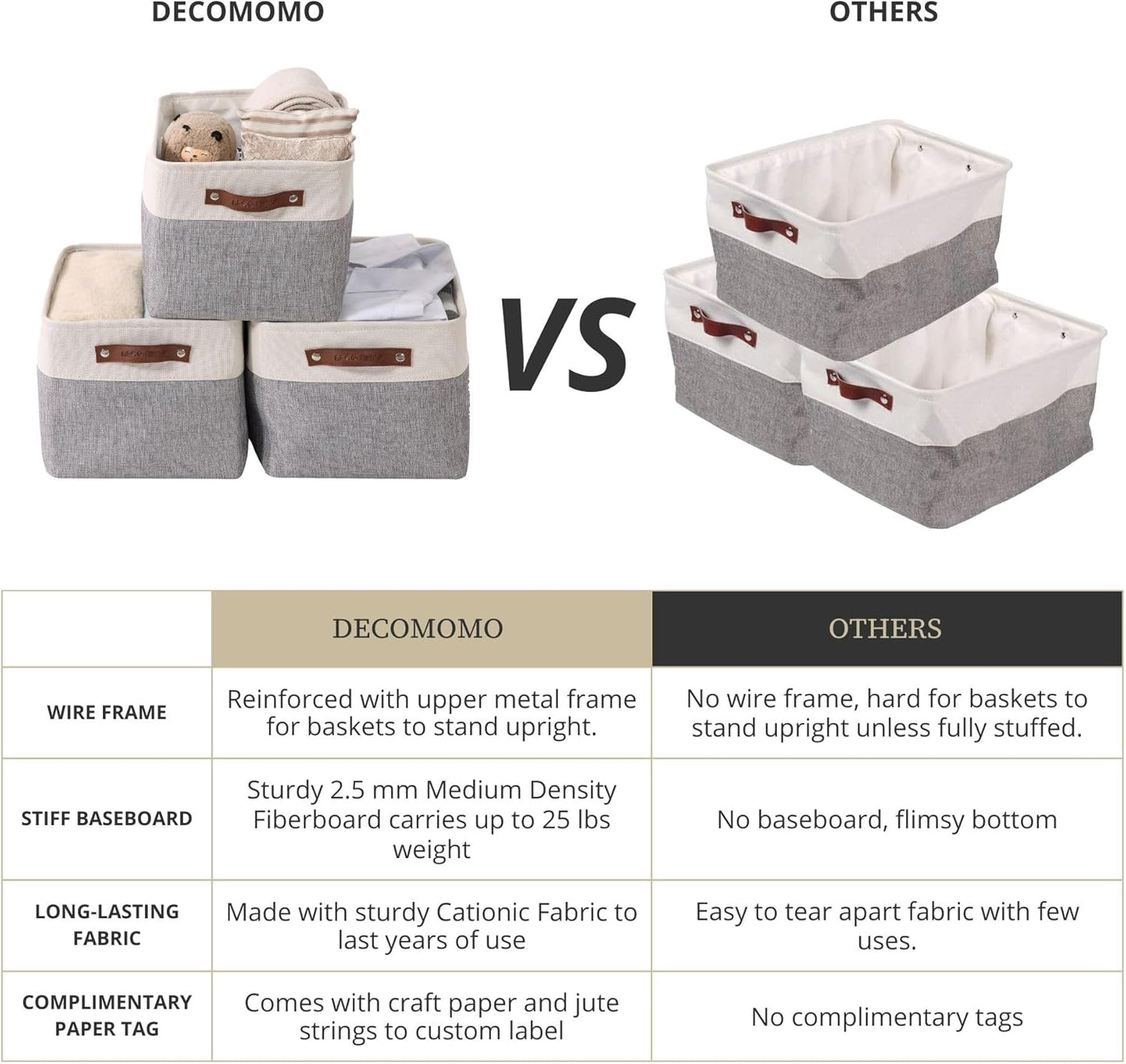 Storage Baskets for Shelves - Fabric Closet Organizers and Storage Bins, 4 PACK