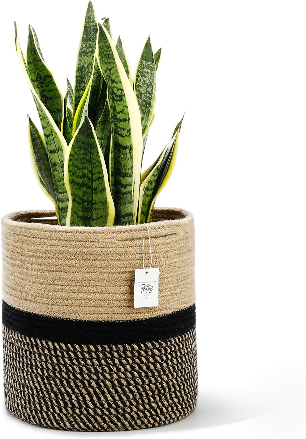 12"X12" Storage Basket Bin Organizer, Sturdy Indoor Floor Planter with Handle, Woven Baskets for up to 11" Flower Pot Plant, Flower, Black and Brown Stripes
